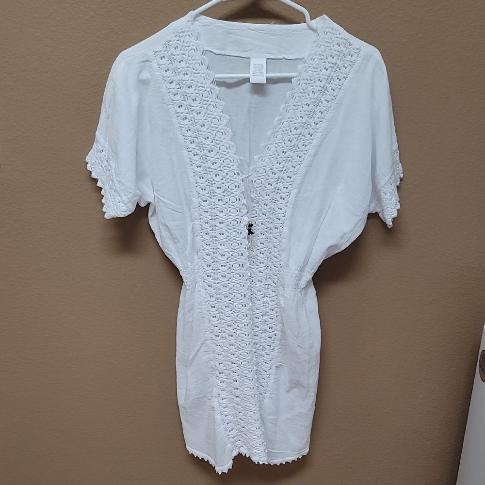 White Crochet Trim Swim Coverup 🤍